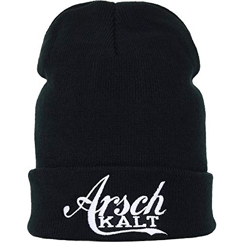 Biker Strickmütze ARSCHKALT Outdoor Wintermütze Beanie Cap Herren Beanie Bestickt | Heavy Metal Mütze/Rollmütze Rocker Seemannsmütze/Haube OneSize warme Wollmütze mit Krempe von EXPRESS-STICKEREI