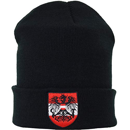 Strickmütze Arbeitsmütze mit Österreich Wappen Beanie Cap Austria Adler Wintermütze/Wollmütze/Haube Männer Geschenk Österreich Adler Seemannsmütze | schwarz | OneSize von EXPRESS-STICKEREI