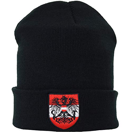 EXPRESS-STICKEREI Lustige Strickmütze - Warme Wintermütze mit Spruch Österreich Wappen - Biker Beanie für Damen und Herren - Unisex Wollmütze Seemannsmütze - Beanie Haube mit Austria Fahne von EXPRESS-STICKEREI