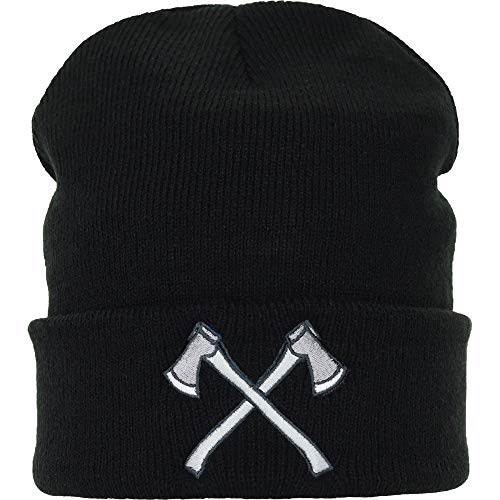 EXPRESS-STICKEREI Strickmütze mit gekreuzter AXT Wikinger Mütze Krieger Wintermütze Vikings Beanie Cap Motorrad Wollmütze Unisex Männer Frauen Haube Rollmütze Arbeitsmütze Beanie Cap von EXPRESS-STICKEREI