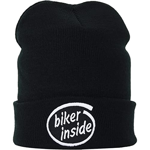 Strickmütze: Biker Inside - Lustiger Biker Motorrad Spruch Rocker Wintermütze/Motorradfahrer Wollmütze statt Stahlhelm Männer Frauen Haube/Rollmütze Arbeitsmütze Beanie Cap von EXPRESS-STICKEREI