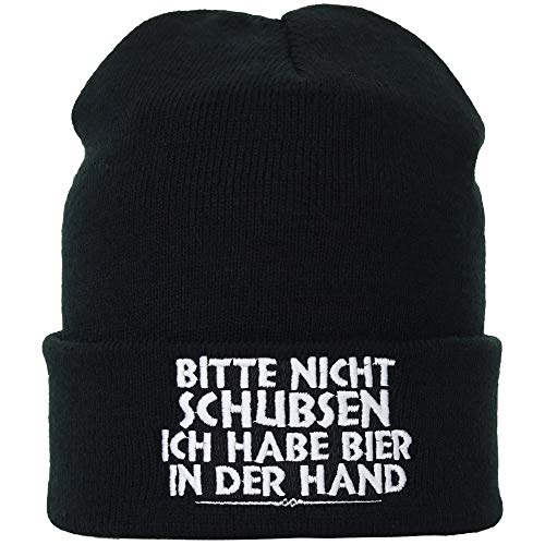 EXPRESS-STICKEREI Outdoor Mütze Festival: Bitte Nicht schubsen - Hab Bier in der Hand Lustiger Spruch Heavy Metal Streetwear Wintermütze/Wollmütze Unisex Männer Strickmütze Beanie Cap von EXPRESS-STICKEREI