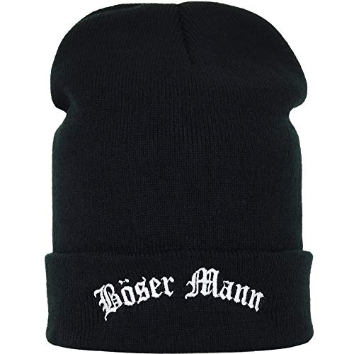 Biker Strickmütze Böser Mann Outdoor Wintermütze Bad Guy Beanie Cap Herren Beanie | Heavy Metal Mütze/Rollmütze Rocker Seemannsmütze/Haube OneSize warme Wollmütze mit Krempe von EXPRESS-STICKEREI