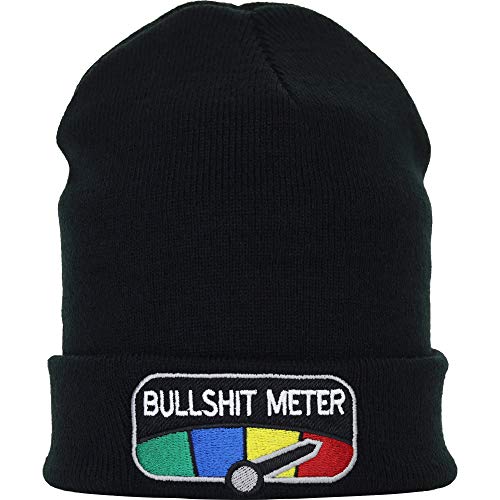 Strickmütze: Bullshitmeter Cooler Spruch Mütze lustig Damen/Herren/Teenager Sprüche Wintermütze Streetwear Festival Wollmütze Geschenk Biker Rocker Heavy Metal Haube/Rollmütze Beanie von EXPRESS-STICKEREI