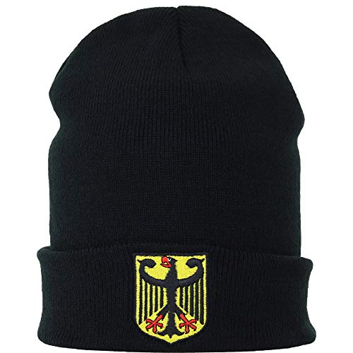 EXPRESS-STICKEREI Lustige Strickmütze - Warme Wintermütze mit Motiv Deutschland Wappen - Biker Beanie für Damen und Herren - Unisex Wollmütze Seemannsmütze - Beanie Haube mit Deutschland Flagge von EXPRESS-STICKEREI