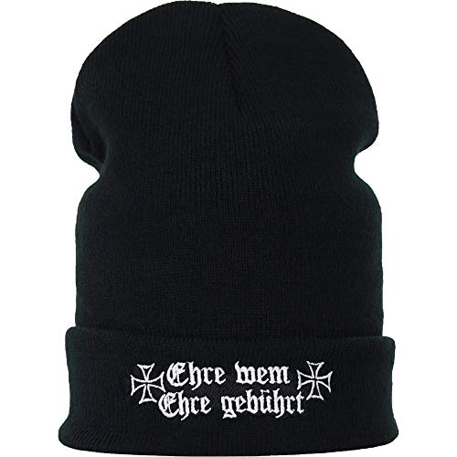 Strickmütze: Iron Cross/Eisernes - Kreuz Ehre wem Ehre gebührt Heavy Metal Winter-Mütze Biker Wollmütze Rockn Roll Motorrad Punks Unisex Herren Rollmütze Arbeitsmütze Beanie Cap onesize von EXPRESS-STICKEREI