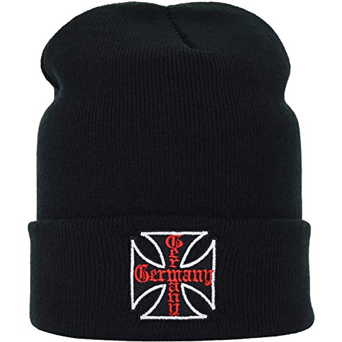 EXPRESS-STICKEREI Strickmütze mit Iron Cross/Eisernes - Kreuz | Heavy Metal Wintermütze Biker Cap OneSize von EXPRESS-STICKEREI