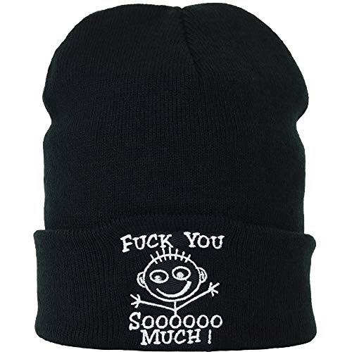 EXPRESS-STICKEREI Strickmütze Fuck You sooo Much Lustiger Spruch Biker Mütze Beanie Heavy Metal Wintermütze/Unisex Männer Frauen Haube/Rollmütze Cap Feinstrick Logo von EXPRESS-STICKEREI