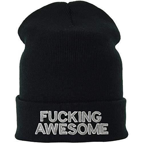 EXPRESS-STICKEREI Beanie mit Spruch F**** Awesome Streetwear Wintermütze/Wollmütze Männer Frauen Teenager Unisex Seemannsmütze/Rollmütze/Arbeitsmütze SCHWARZ Beanie Cap OneSize von EXPRESS-STICKEREI