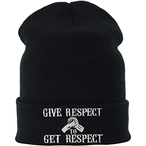 Lustige Strickmütze - Warme Wintermütze mit Spruch Give Respect to get Respect - Biker Beanie für Damen und Herren - Unisex Wollmütze - Heavy Metal Haube mit Spruch von EXPRESS-STICKEREI