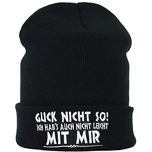 EXPRESS-STICKEREI Outdoor Beanie: Guck Nicht so - habs auch Nicht leicht mit Mir Biker Strickmütze mit lustigem Spruch Heavy Metal Wintermütze Männer Frauen Rollmütze Beanie Cap OneSize von EXPRESS-STICKEREI