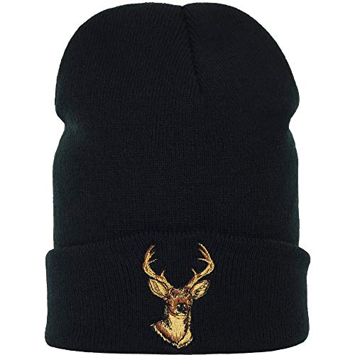 EXPRESS-STICKEREI Strickmütze Hirsch Portrait Wintermütze/Wollmütze Hirsch Geweih Jäger Förster Zubehör Männer Frauen Accessoire Unisex Jagd Arbeitsmütze Streetwear Beanie OneSize von EXPRESS-STICKEREI