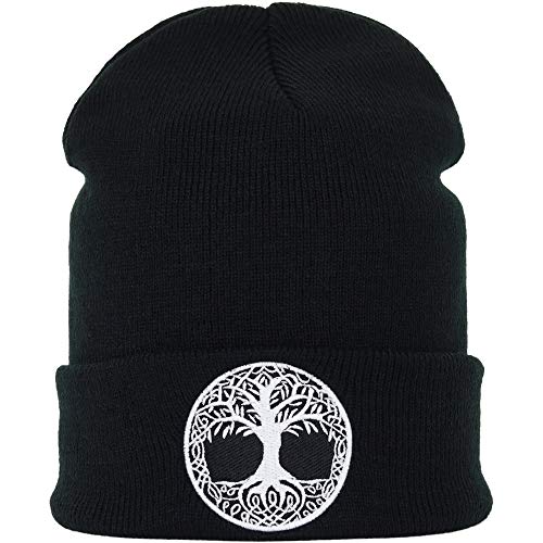 EXPRESS-STICKEREI Wikinger Strickmütze Keltischer Lebensbaum - Celtic Yggdrasil Beanie Irish Tree of Life Wollmütze Unisex Streetwear Männer Haube nordische Rollmütze Beanie Cap von EXPRESS-STICKEREI