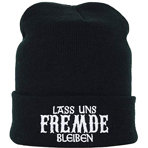 EXPRESS-STICKEREI Strickmütze: Lasst Uns Fremde bleiben Lustiger Spruch Bestickt Wintermütze warme Wollmütze mit Krempe | Outdoor Haube Seemannsmütze/Rollmütze OneSize Beanie Cap von EXPRESS-STICKEREI