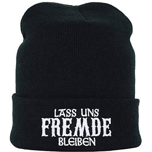 EXPRESS-STICKEREI Haube mit Spruch Lasst Uns Fremde bleiben - Warme Wintermütze mit Spruch - Lustige Strickmütze - Beanie für Damen und Herren - Unisex Wollmütze Heavy Metal von EXPRESS-STICKEREI