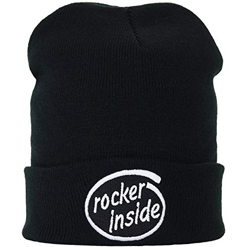 Strickmütze: Rocker Inside - Lustiger Rockabilly - Motorrad Biker Spruch Wintermütze/Motorradfahrer Rockn Roll Wollmütze Männer Frauen Haube/Rollmütze Arbeitsmütze Beanie Cap von EXPRESS-STICKEREI