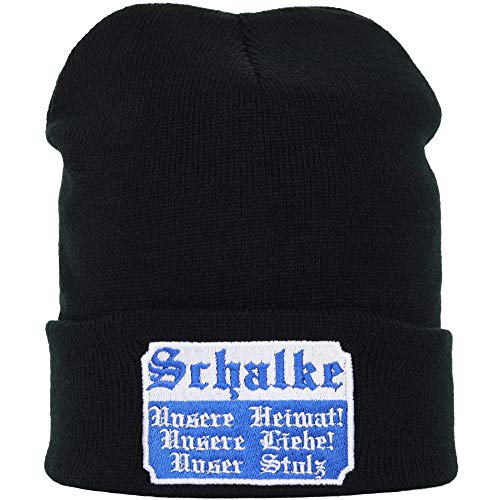 EXPRESS-STICKEREI Lustige Strickmütze - Warme Wintermütze mit Spruch Schalke: Unsere Heimat, Liebe und Stolz - Beanie für Damen und Herren - Unisex Wollmütze Fußball Haube mit Spruch von EXPRESS-STICKEREI