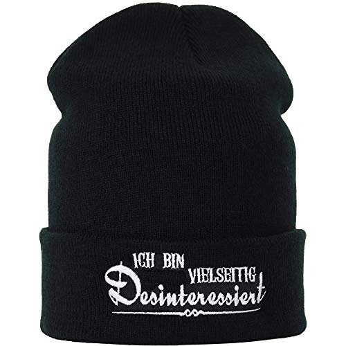 EXPRESS-STICKEREI Lustige Strickmütze - Warme Wintermütze mit Spruch Ich Bin vielseitig desinteressiert - Biker Beanie für Damen und Herren - Unisex Wollmütze Seemannsmütze - Beanie Haube mit Spruch von EXPRESS-STICKEREI