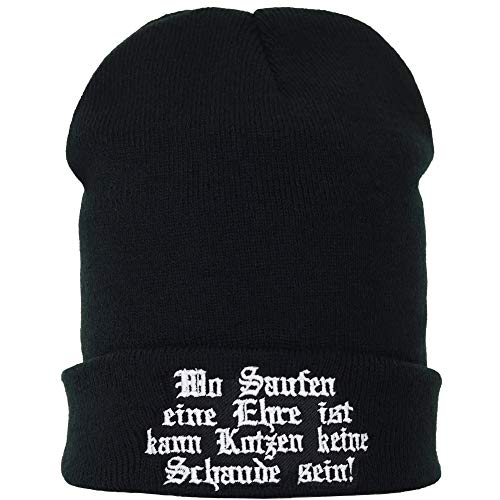 EXPRESS-STICKEREI Strickmütze Wo Saufen eine Ehre ist, kann Kotzen Keine Schande Sein Outdoor Wintermütze Festival Beanie Cap Herren Beanie | Heavy Metal Mütze OneSize Biker Wollmütze von EXPRESS-STICKEREI