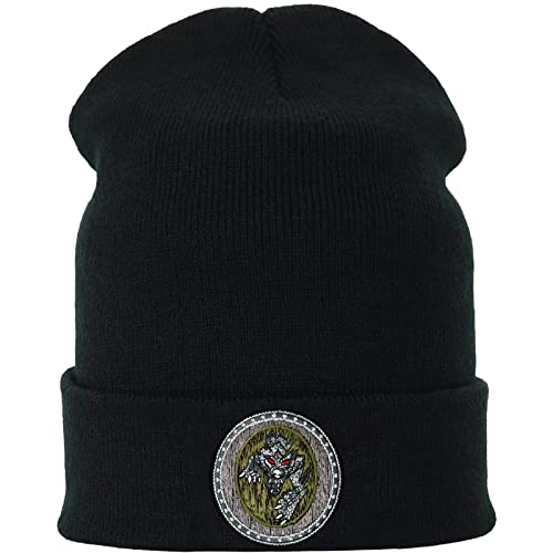 Wolf Strickmütze Wolfskopf | Premium Vikings Beanie Mütze mit Stickerei Unisex Mütze | Wintermütze/Wollmütze mit Krempe | Wikinger Beanie Accessoire | OneSize | schwarz von EXPRESS-STICKEREI