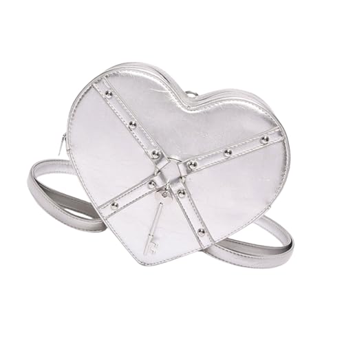 EXQIOUR Trendige Umhängetasche mit Herzen, klein, modisch, PU-Leder, Phönen-Tasche für stilvolle Frauen, niedliche Umhängetasche, silber, One Size EXQIOUR Trendige Umhängetasche mit Herzen, klein, modisch, PU-Leder, Phönen-Tasche für stilvolle Frauen, niedliche Umhängetasche, silber, One Size von EXQIOUR