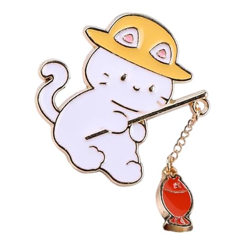 Verspielte Katzen-Brosche, bezaubernde Anstecknadel aus Legierung, leichtes Design für Kinder und Erwachsene, modisches Accessoire mit buntem Fischanhänger, Legierung, Anstecknadel zum Angeln und für von EXQIOUR