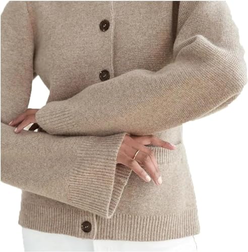 EXQST Damen-Pullover mit rundem Halsausschnitt, Knopfleiste und Langen Ärmeln, Fester Strickpullover, klassischer Cardigan zum Abnehmen, Pullover mit Glockenärmeln von EXQST