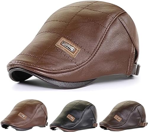 EXQST Leder Baskenmütze Herren Baskenmütze Ledermütze Warm Winter Newsboy Hut Trendige Leder Baskenmütze Unisex von EXQST