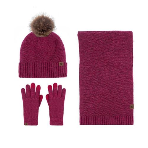 EXQUILEG Damen Beanie Mütze Mit Schal und Handschuhe Unisex Weiche Warme Strickmütze Winterset für 3-Teilig Unisex Zopfmuster Strickmütze Winter Kombi Geschenkse (Burgunderrot) von EXQUILEG