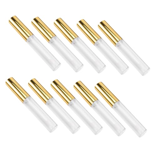 EXQUIMEUBLE 10stücke Leere Lipgloss-tuben Aus Plastik Rundröhrchen Für Frauen Transparent Mit Gold-finish Für Lip Glaze Und Lippenöl von EXQUIMEUBLE