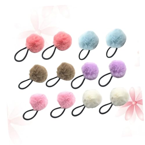EXQUIMEUBLE 12 Stück Teiliges Flauschiges Pompon Haargummi Elastisches Haarband mit Plüschball Weicher Stretch Elastic Band Bracelet Bunte Ponytail Holder für Mädchen Haarschmuck Farbe Weiß von EXQUIMEUBLE
