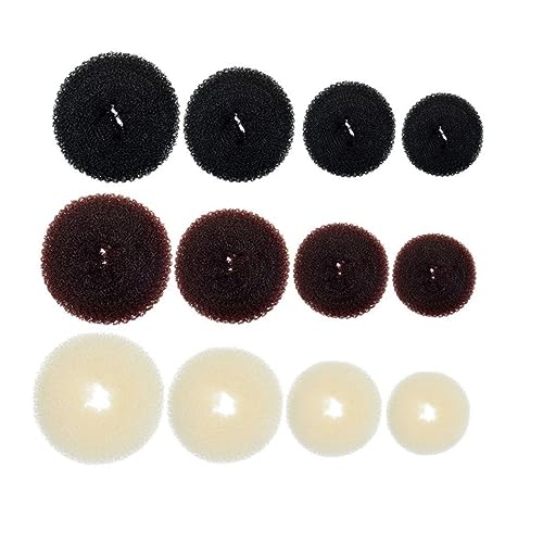 EXQUIMEUBLE 12 Stück Teiliges Haar Donut in Beige Schwarz und Kaffee Elastischer Haarknoten Former für Frauen und Mädchen Flexibler Dutt Helfer Langlebig und Einfach zu Stylen für Alltag und von EXQUIMEUBLE