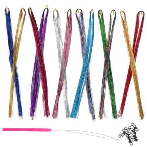 EXQUIMEUBLE 1Satz Glitzernde Haar Lametta Strähnen mit Werkzeug Farben zum Flechten von Haaren für Partys und Festivals Silikonclips und Häkelnadel von EXQUIMEUBLE