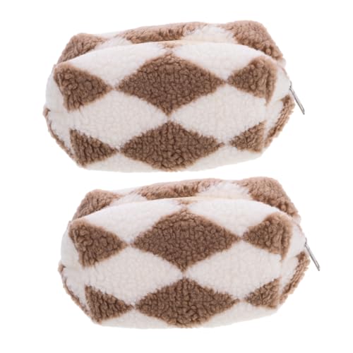 EXQUIMEUBLE 2stücke Teiliges Plüsch Kosmetikbeutel Im Karomuster Stylische Make-up Tasche Für Damen Tragbare Aufbewahrung Für Reise Einfach Zu Reinigen Und Einzigartiger Luxuriöser Look von EXQUIMEUBLE