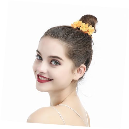 EXQUIMEUBLE 2 Stück Damen Haarring mit Stoff Daisy Blumen Elastisches Haargummi für Pferdeschwanz und Flechtfrisuren Strapazierfähig Dehnbar Modisch in Gelb und Rosa für Alltag und von EXQUIMEUBLE