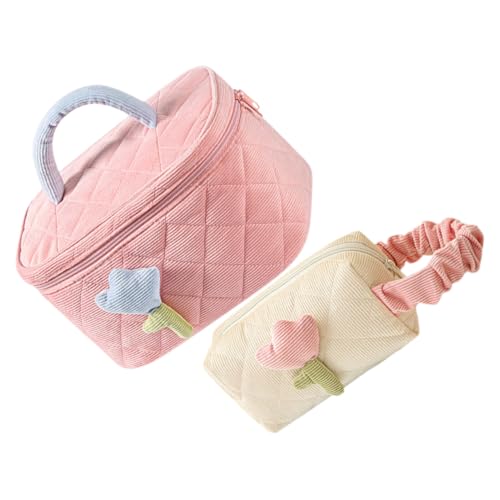 EXQUIMEUBLE 2 Stück Gesteppte Kosmetiktasche Großes Fassungsvermögen Reise kulturbeutel Damen Make up Tasche Tragbarer Organizer Für Kosmetik Schmuck Toilettenartikel Alltag Und Urlaub von EXQUIMEUBLE