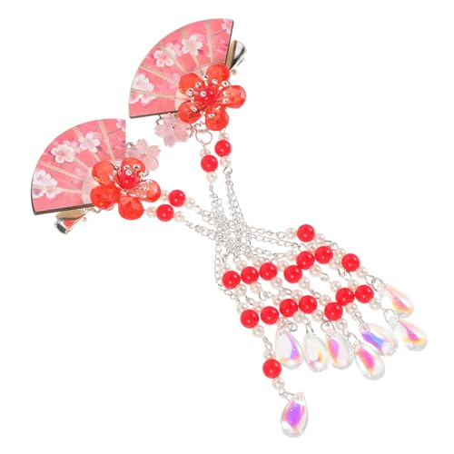 EXQUIMEUBLE 2 Stück Haarklammern mit Blumen und Quaste Leichte Haarnadeln mit Fächerdesign Festliche Haarspangen für Mädchen Braut Accessoires für Hochzeit Party und Alltag Rot von EXQUIMEUBLE