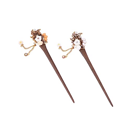EXQUIMEUBLE 2stücke Vintage Holz Haarnadeln Mit Strass Elegante Blumen-haaraccessoires Für Hochzeiten Und Besondere Anlässe Für Bräute Und Frauen Weiß Champagner von EXQUIMEUBLE