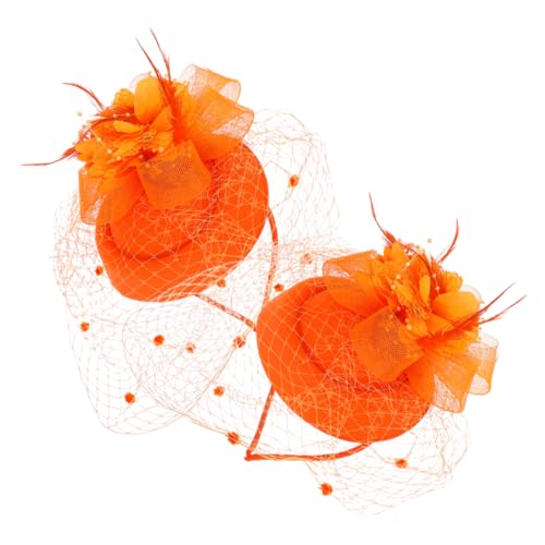 EXQUIMEUBLE 2 Stück Federhut Stirnband Für Damen Stilvolles Party Cosplay Accessoire Vintage Haarschmuck Mit Federdesign Für Teepartys Und Hochzeiten Orangefarbenes Festival von EXQUIMEUBLE