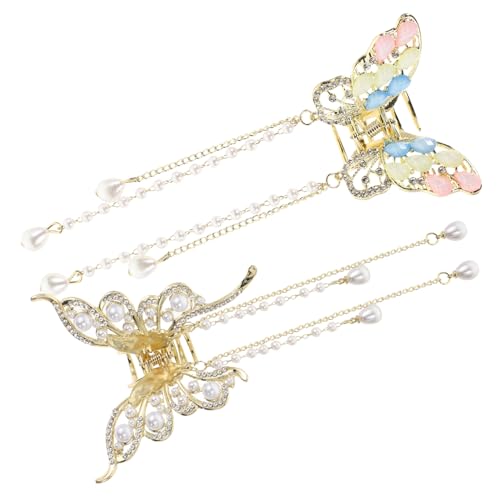EXQUIMEUBLE 2stücke Elegante Schmetterlings-haarspangen Mit Glitzer Und Quasten Robuste Krallenclips Aus Stilvolle Haarschmuck Für Damen Vielseitige Haaraccessoires von EXQUIMEUBLE