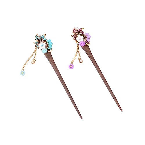 EXQUIMEUBLE 2stücke Vintage Holz-haarspangen Mit Strass Nationaler Stil Blumendesign Haarschmuck Für Frauen Und Bräute Blau von EXQUIMEUBLE