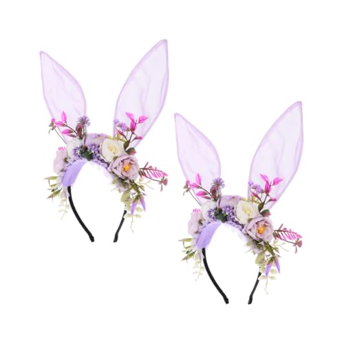 EXQUIMEUBLE 2stücke Hasenohren Stirnband Blumenkrone Kunstblumen Halloween Party Kopfbedeckung Cosplay Blumen Stirnband Blumenkopf Schmuck Für Geburtstagsfeier von EXQUIMEUBLE
