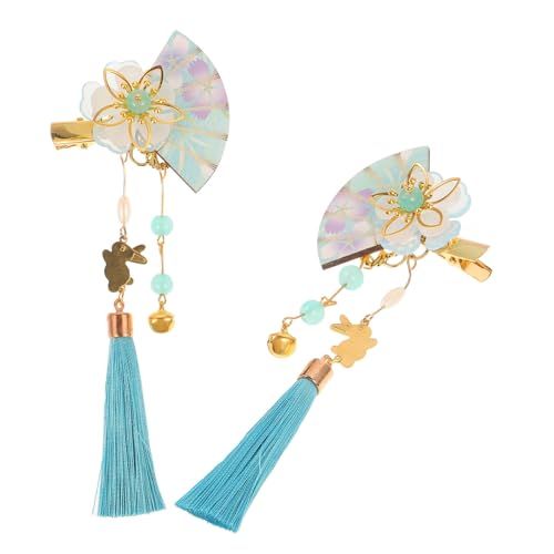 EXQUIMEUBLE 2 Stück Japanische Haarspangen mit Blumen Fächerdesign und Quasten Glocken Traditionelles Kimono Haarschmuck für Damen für Hochzeiten Fotoshootings und Festivals von EXQUIMEUBLE