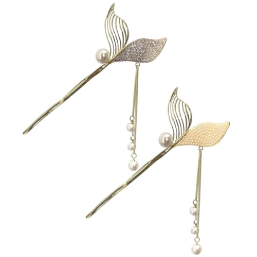 EXQUIMEUBLE 2 Stück Perlen haarstäbchen Fischschwanz design mit Quaste Leichte Lange Haarnadeln für Damen Dekorative Haarschmuck accessoires für Vielseitige Frisuren von EXQUIMEUBLE