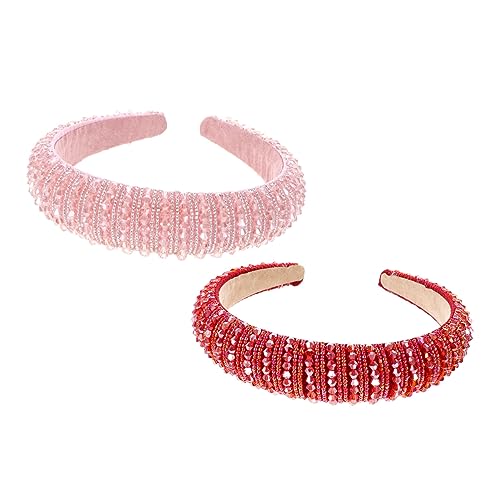 EXQUIMEUBLE 2 Stück Strass Haarreif Glitzer Stirnband Damen Breiter Rand Kopfbedeckung Für Hochzeiten Gartenpartys Und Sommer Events Stilvolle Haaraccessoires in Rot Und Rosa Leicht Und von EXQUIMEUBLE
