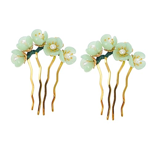 EXQUIMEUBLE 2 Stück Teiliges Retro Haarschmuck mit Jadeblumen Haarnadeln Chinesischer Stil Haarstäbe für Damen Klassisch Eleganter Haarschmuck zu Haaren Passend zu Hanfu und Partys von EXQUIMEUBLE