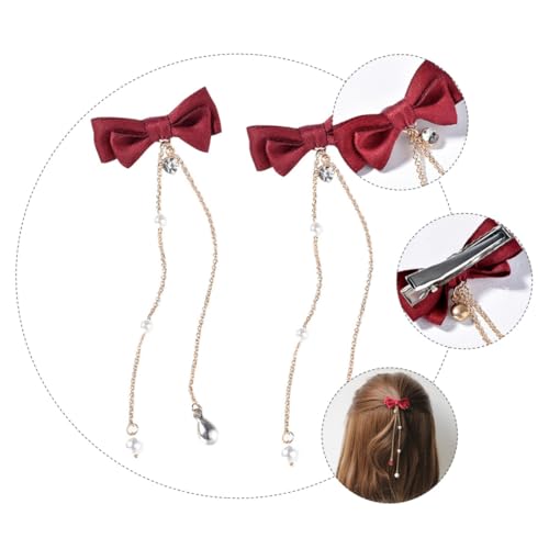 EXQUIMEUBLE 2 Stück Teiliges Rote Haarnadeln mit Schleifen und Tasseln Leichte Seiden Haarspangen für Mädchen Rutschfeste Haarclips Modisches Haarschmuck Accessoire von EXQUIMEUBLE