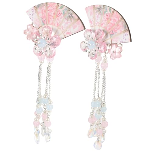 EXQUIMEUBLE 2 Stück Vintage Hanfu Haarnadeln mit Blumen und Fächerdesign Leichte Quasten Haarspangen für Frauen und Mädchen Traditioneller Chinesischer Haarschmuck für Alltag Fest und von EXQUIMEUBLE
