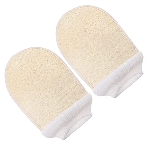 EXQUIMEUBLE 2 Stück badetuch handschuhe schwarze Peeling-Handschuhe Luffa-Duschhandschuhe schrubben abgestorbene Haut entfernen Hautpflege Sanft handtücher Körperwäscher Peeling-Badetuch Beige von EXQUIMEUBLE