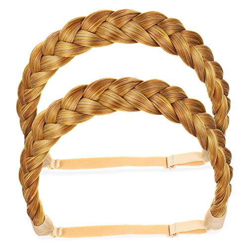 EXQUIMEUBLE 2stücke Geflochtenes Stirnband Aus Hitzebeständigem Fasermaterial Bequemes Und Verstellbares Haarband Zopfhaarband Für Mädchen Breites Zopfstirnband Elastisches Haarteil Für von EXQUIMEUBLE